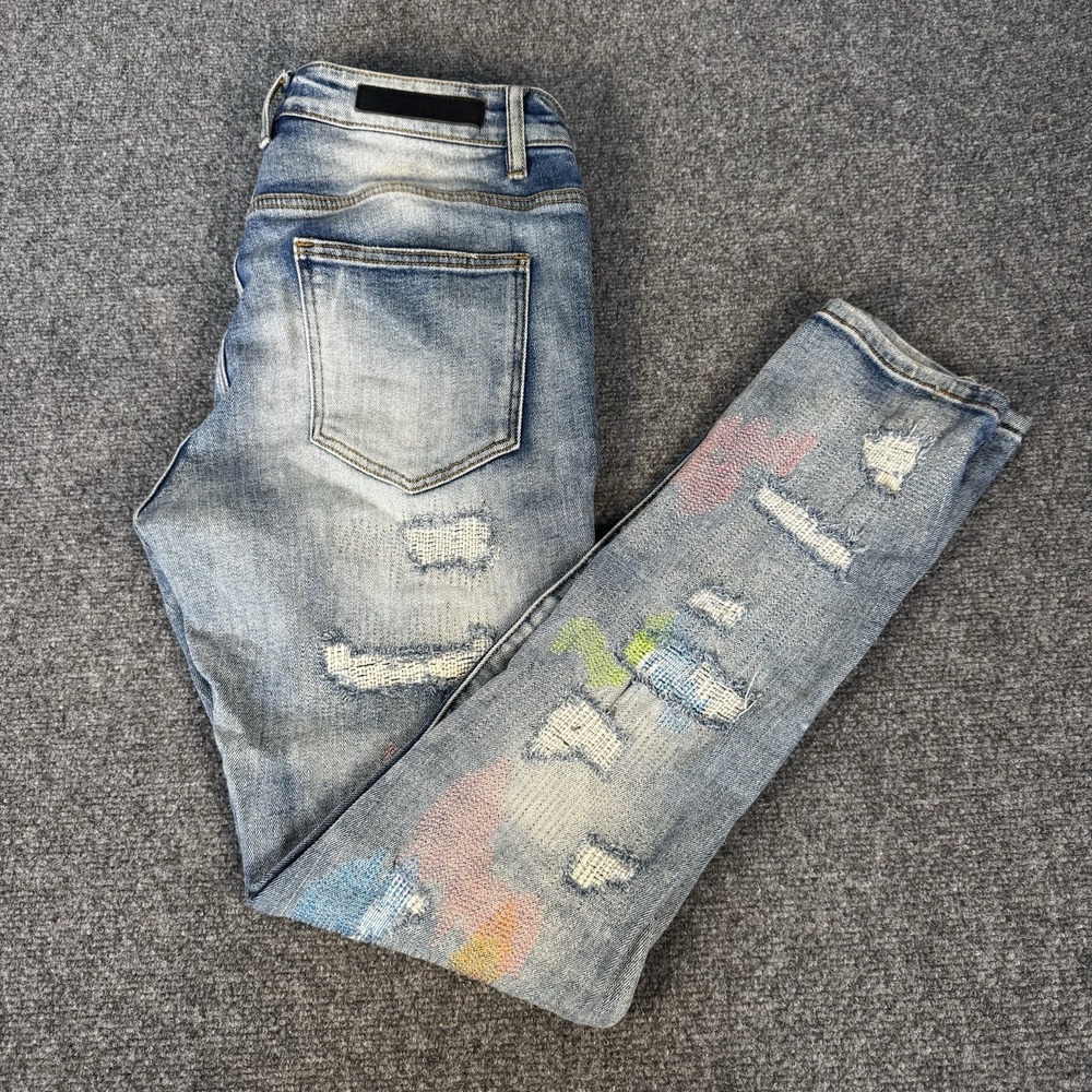 EMBELLISH Mens Skinny Jeans Size 34 Denim Patchwork Stitching Streetwear
